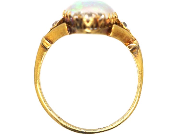 Edwardian 18ct Gold, Cabochon Opal & Diamond Ring