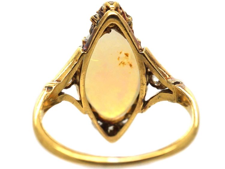 Edwardian 18ct Gold, Cabochon Opal & Diamond Ring