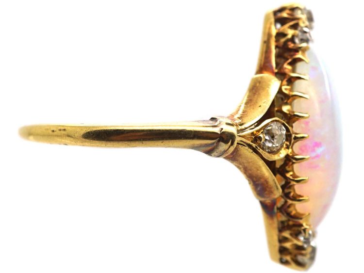 Edwardian 18ct Gold, Cabochon Opal & Diamond Ring