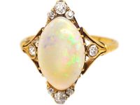 Edwardian 18ct Gold, Cabochon Opal & Diamond Ring
