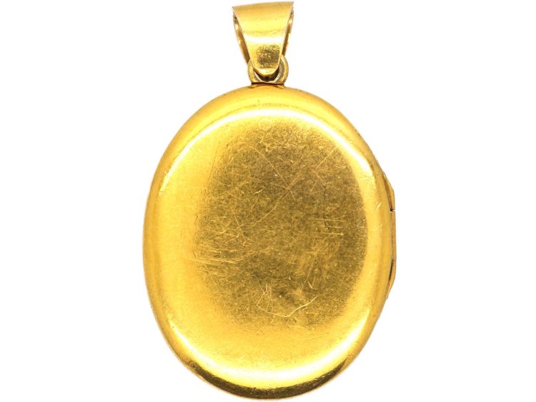 Victorian 18ct Gold Oval Locket with Four Leaf Clover Motif set with Emeralds & Diamonds