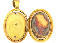 Victorian 18ct Gold Oval Locket with Four Leaf Clover Motif set with Emeralds & Diamonds