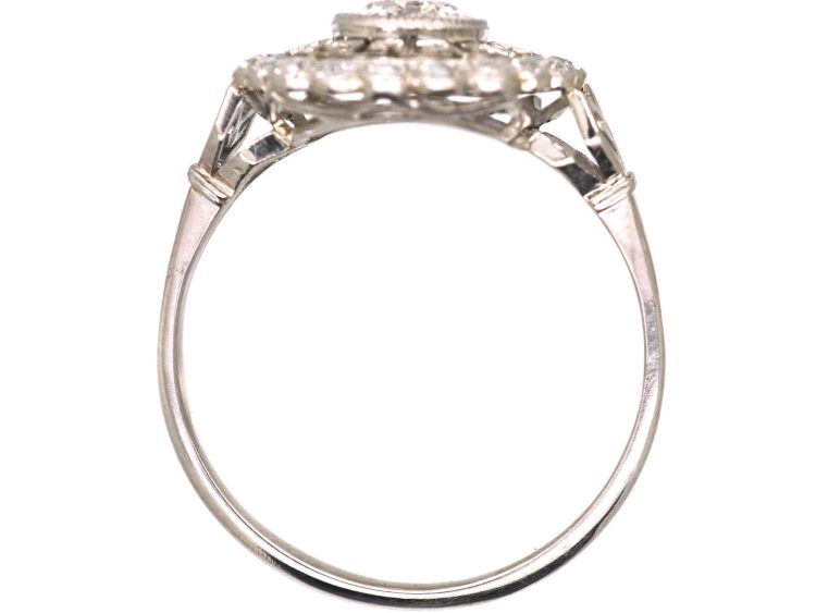 Art Deco Platinum & Diamond Cluster Target Ring with Greek Key Design Motif