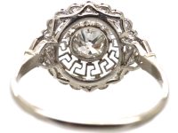 Art Deco Platinum & Diamond Cluster Target Ring with Greek Key Design Motif