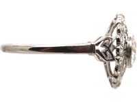 Art Deco Platinum & Diamond Cluster Target Ring with Greek Key Design Motif
