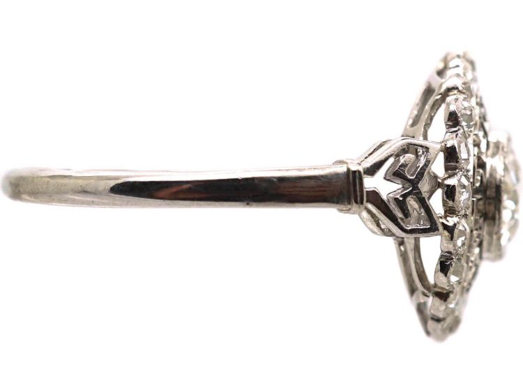 Art Deco Platinum & Diamond Cluster Target Ring with Greek Key Design Motif