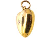 Edwardian 15ct Gold Heart Shaped Locket set with a Diamond