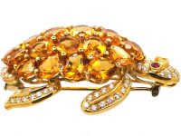 Vintage Large 18ct Gold Turtle Brooch set with Citrines, Diamonds and Rubies