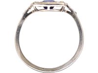 Art Deco Platinum, Sapphire & Diamond Square Ring with Diamond set Shoulders