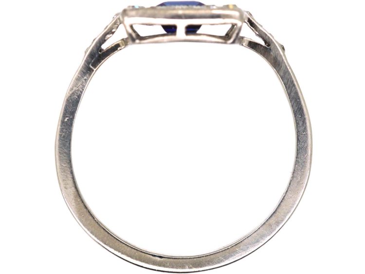 Art Deco Platinum, Sapphire & Diamond Square Ring with Diamond set Shoulders