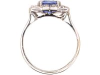 Art Deco French Import 18ct White Gold Rectangular Ring set with a Sapphire & Diamonds