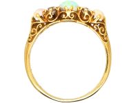 Edwardian 18ct Gold Three Stone Cabochon Opal & Diamond Ring