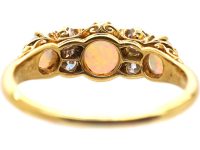 Edwardian 18ct Gold Three Stone Cabochon Opal & Diamond Ring