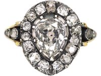 Georgian Gold & Silver Pear Shaped Ring set with Diamonds