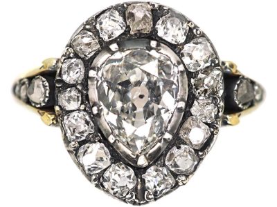 Georgian Gold & Silver Pear Shaped Ring set with Diamonds