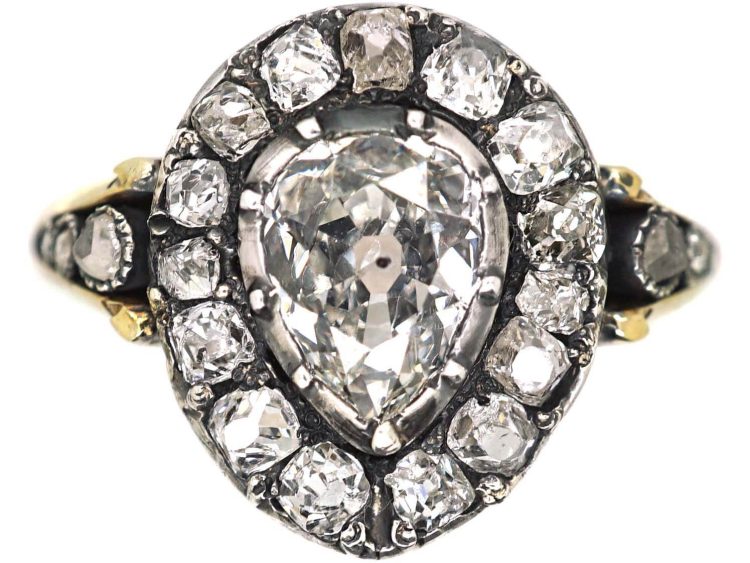 Georgian Gold & Silver Pear Shaped Ring set with Diamonds