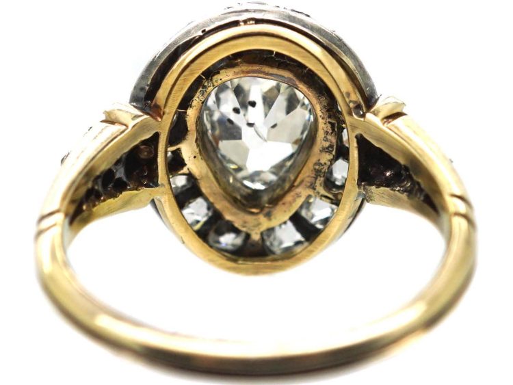 Georgian Gold & Silver Pear Shaped Ring set with Diamonds