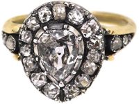 Georgian Gold & Silver Pear Shaped Ring set with Diamonds