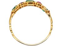 Early Victorian Ornate 15ct Gold Ring set with Rubies & Emeralds