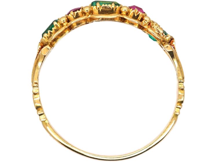 Early Victorian Ornate 15ct Gold Ring set with Rubies & Emeralds
