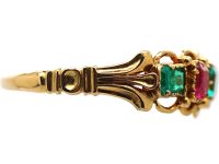 Early Victorian Ornate 15ct Gold Ring set with Rubies & Emeralds