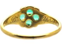 Early Victorian 15ct Gold Cluster Ring set with Four Emeralds & Diamonds