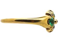 Early Victorian 15ct Gold Cluster Ring set with Four Emeralds & Diamonds