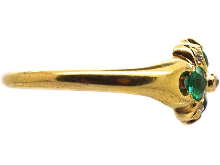 Early Victorian 15ct Gold Cluster Ring set with Four Emeralds & Diamonds