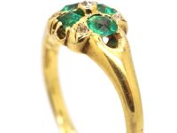 Early Victorian 15ct Gold Cluster Ring set with Four Emeralds & Diamonds
