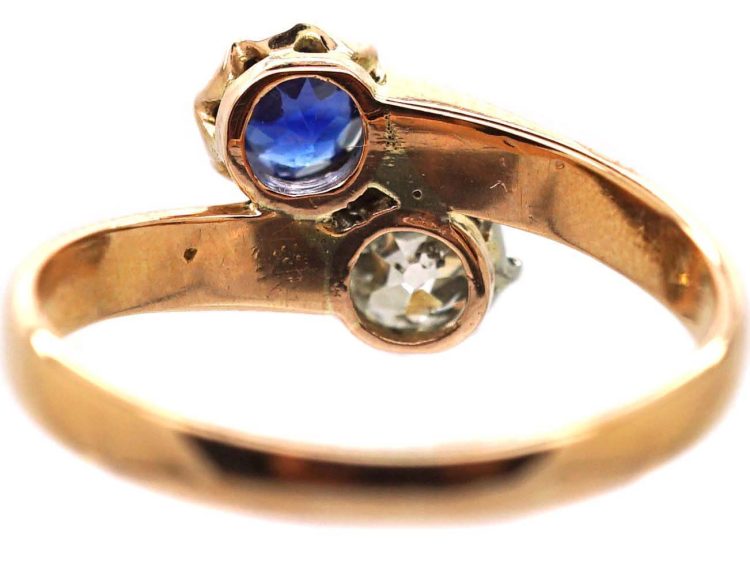 Early 20th Century 14ct Gold, Sapphire & Diamond Crossover Ring