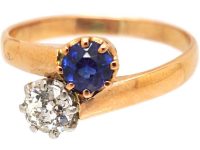 Early 20th Century 14ct Gold, Sapphire & Diamond Crossover Ring