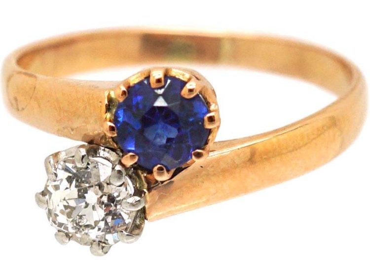 Early 20th Century 14ct Gold, Sapphire & Diamond Crossover Ring