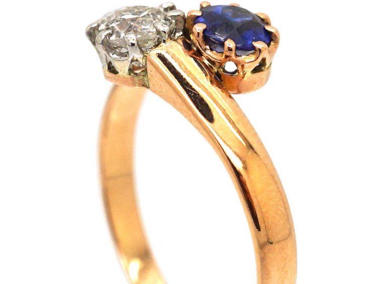 Early 20th Century 14ct Gold, Sapphire & Diamond Crossover Ring