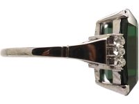 Art Deco 14ct White Gold, Green Tourmaline & Rose Diamond Ring
