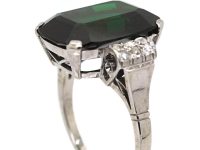 Art Deco 14ct White Gold, Green Tourmaline & Rose Diamond Ring