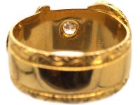 Edwardian 18ct Gold Ornate Buckle Ring set with a Diamond