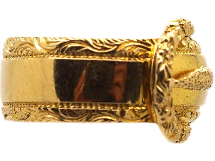 Edwardian 18ct Gold Ornate Buckle Ring set with a Diamond