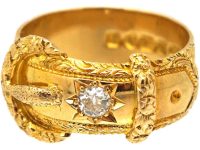 Edwardian 18ct Gold Ornate Buckle Ring set with a Diamond