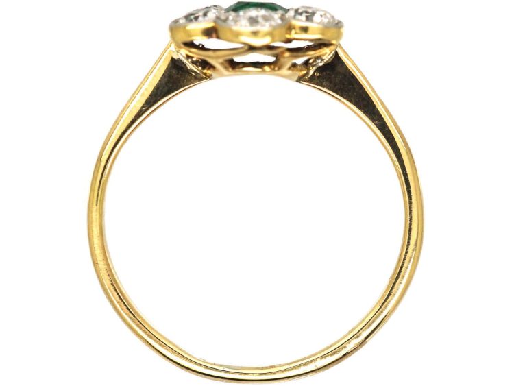 Edwardian 18ct Gold & Platinum, Emerald & Diamond Cluster Ring