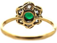 Edwardian 18ct Gold & Platinum, Emerald & Diamond Cluster Ring
