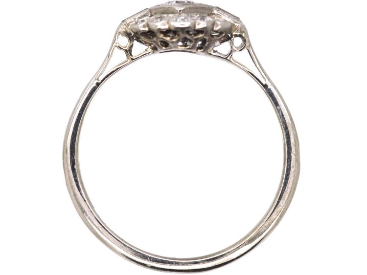 Art Deco 18ct White Gold Cluster Ring with Round & Baguette Cut Diamonds
