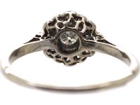 Art Deco 18ct White Gold Cluster Ring with Round & Baguette Cut Diamonds