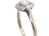 Art Deco 18ct White Gold Cluster Ring with Round & Baguette Cut Diamonds