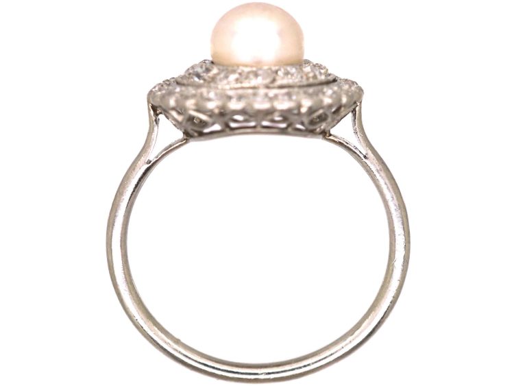 Early 20th Century Platinum Cluster Ring set with a Bouton Pearl & Diamonds