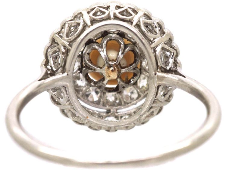 Early 20th Century Platinum Cluster Ring set with a Bouton Pearl & Diamonds