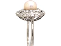 Early 20th Century Platinum Cluster Ring set with a Bouton Pearl & Diamonds