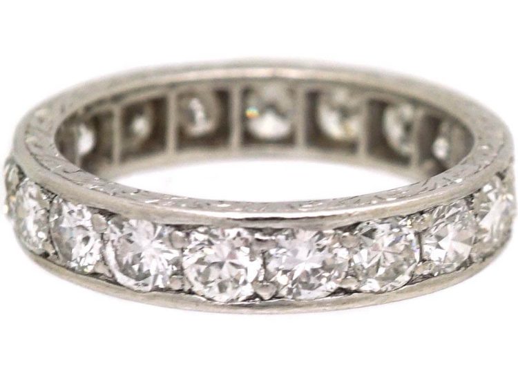 Art Deco Platinum Wide Eternity Ring set with Diamonds
