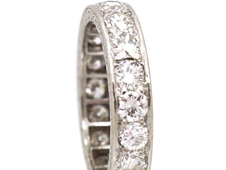 Art Deco Platinum Wide Eternity Ring set with Diamonds