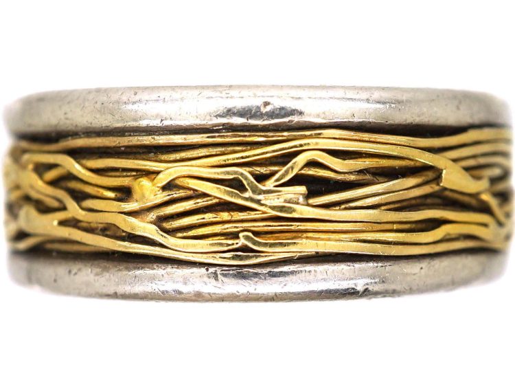 Vintage Swedish Silver & 18ct Gold Ring