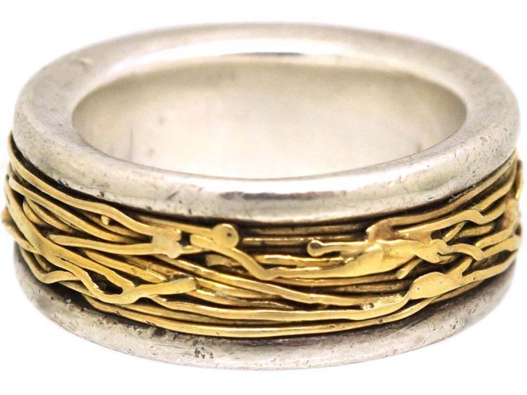 Vintage Swedish Silver & 18ct Gold Ring